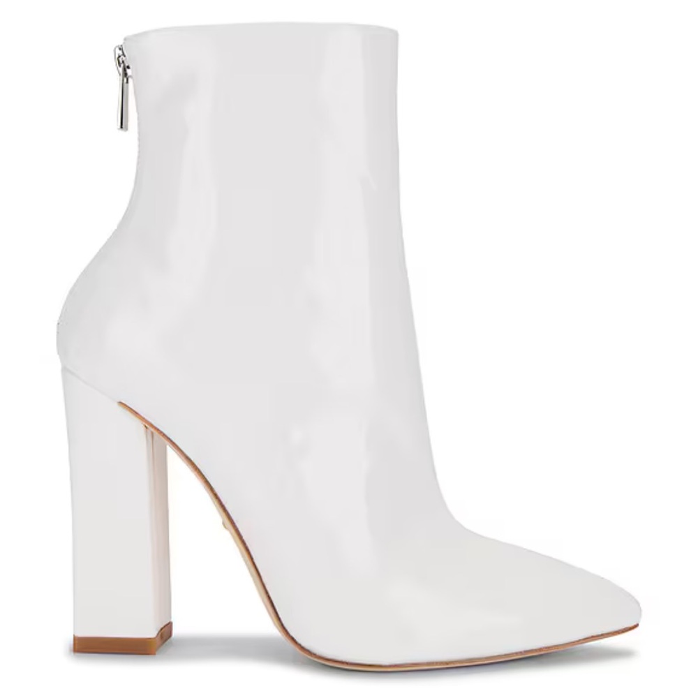 RAYE Womens Boot White Patent Leather Parker Pointed Toe Zip Block Heel Size 8